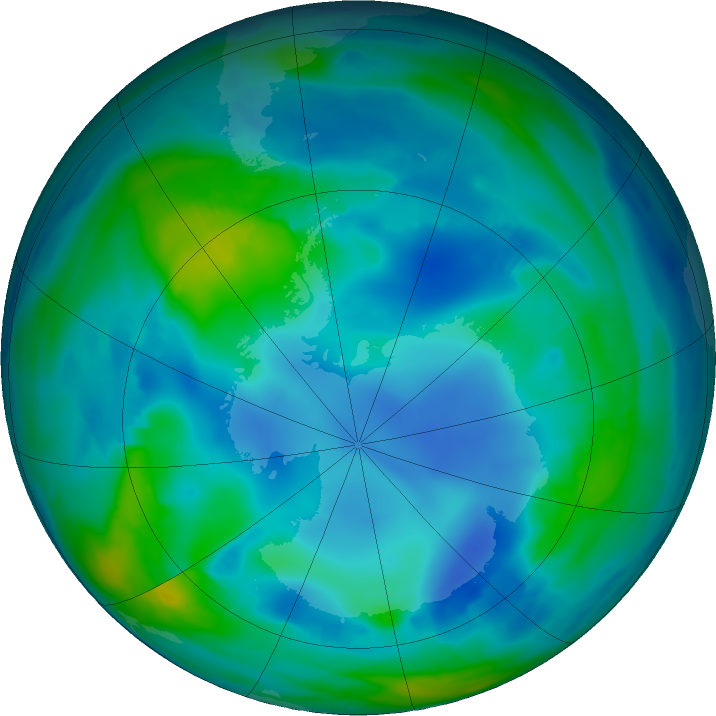 Antarctic ozone map for 20 May 2017